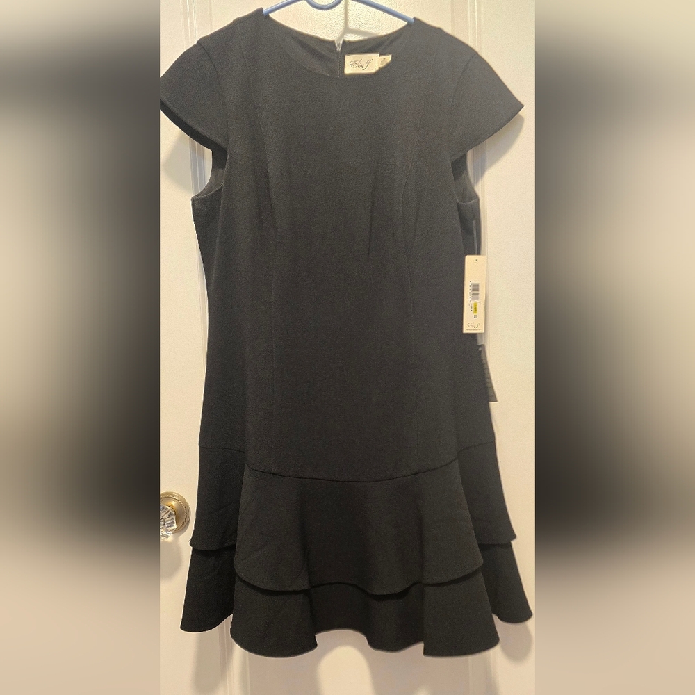 Eliza J Black Ruffle Dress, NEW w Tags! Size 12P 14P - Picture 4 of 11